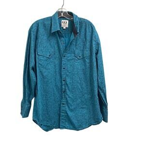 Ely Cattleman Mens Size XL Blue Paisley Pearl Snap Western Rodeo Cowboy